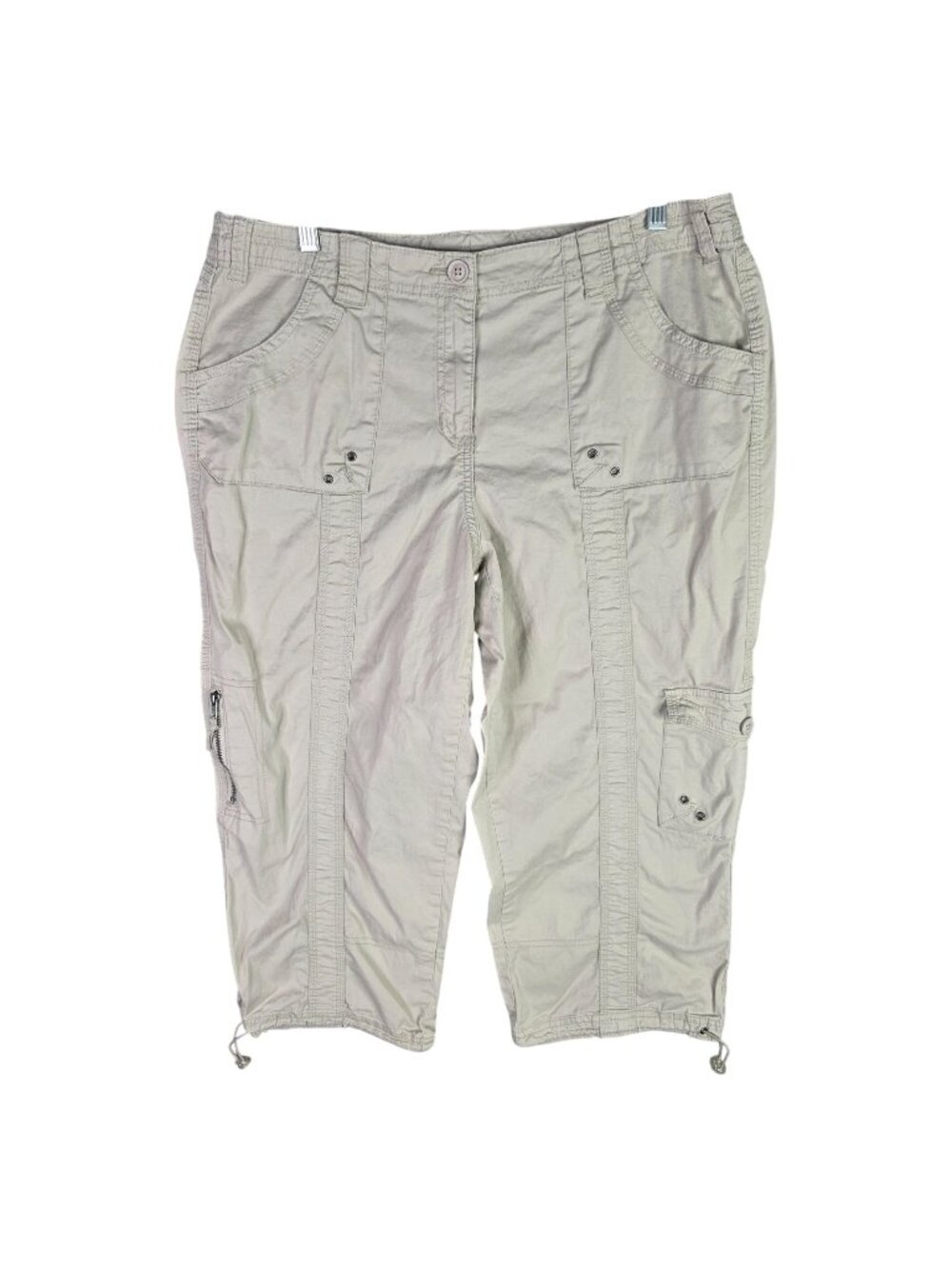 Womens Style & Co Beige Capri Cargo Pants Embroidery Sides Cotton Stretch 14
